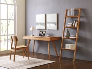 Greenington's Modern and Sustainable Currant Solid Bamboo Leaning Shelf Bookshelf in Caramelized Finish