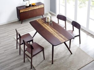 Greenington's Modern and Sustainable Azara Solid Bamboo Dining Table in Sable Finish with Exotic Tiger Accent